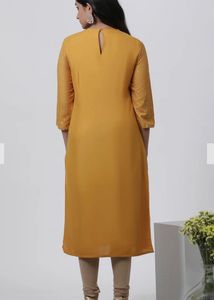 Elegant Mustard Kurta with Embellished Neckline