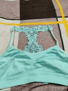 Teal Lace Trim Sports Bra