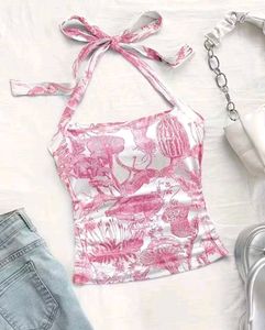 Casual Sleeveless Printed Women Pink Top