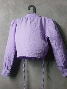 Cute Lavender Ruched Crop Shirt