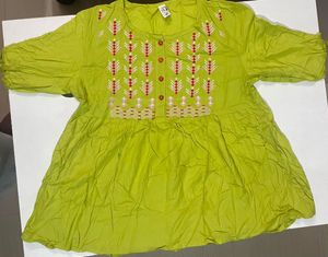 Embroidered Green Kurti