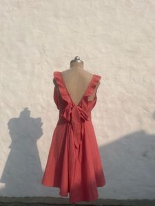 Coral Square Neck Ruffle Dress