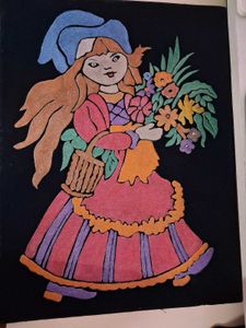 Vintage Style Girl with Flowers Artwork