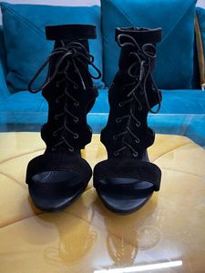 Laced Gladiator Suede Heels