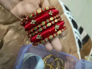 Red &amp; Gold Thread Bangles