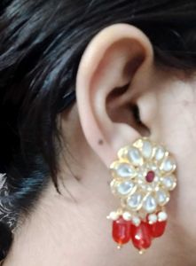 Red and Gold Choker Necklace with Earrings