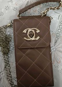 Lambskin Quilted Phone Holder Brown bag