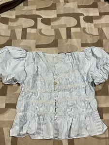Striped Puff Sleeve Peplum Top