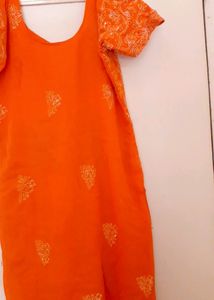 Vibrant Orange Floral Embroidered Kurti