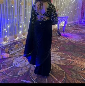 Navy blue Velvet Saree with blouse