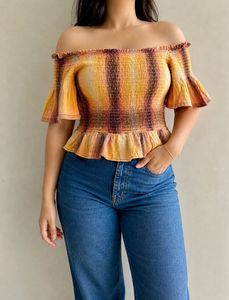 ONLY Off-Shoulder Smocked Peplum Top | Ombre Yello