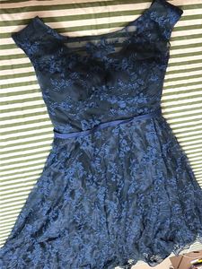 Elegant Blue Lace Overlay Dress