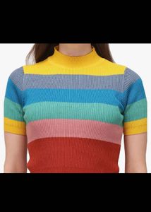 Multi Color Stripes High Neck Sweater Top