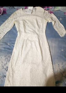 Elegant White Lace Midi Dress (size : xl)