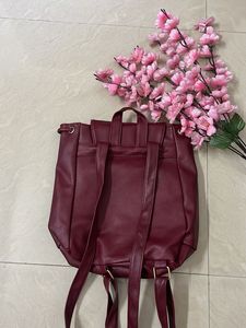 Maroon Faux Leather Backpack