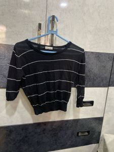 Chic Striped Black Long Sleeve Top