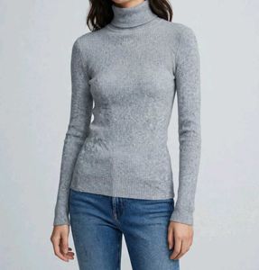 Ribbed Grey Turtleneck Sweater