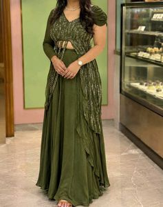 Olive Green Indowestern lehenga