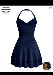 Navy Blue Halter Neck Dress