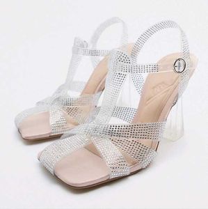 ZARA Rhinestone Clear Heel Sandals