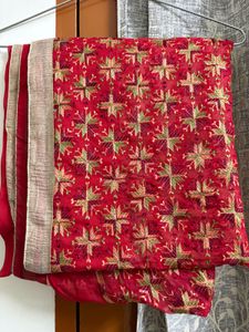 Elegant Red Embroidered Saree