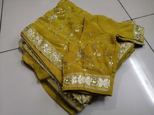Stunning Mustard Yellow Embroidered Saree