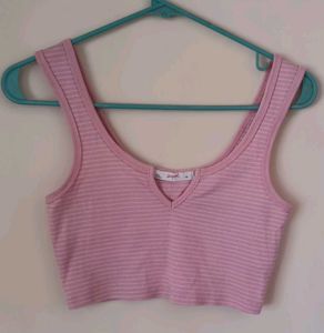 Pink Ribbed Crop Tank Top