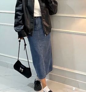 Long denim skirt with pockets