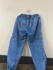 Blue Denim Cargo Jogger Pants