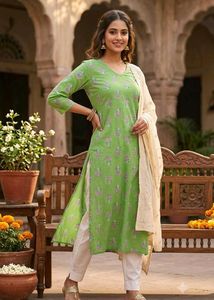 Green Printed Kurta