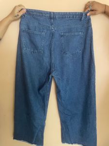 Blue Denim Wide-Leg Crop Jeans