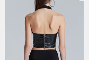 Black Faux Leather Halter Top