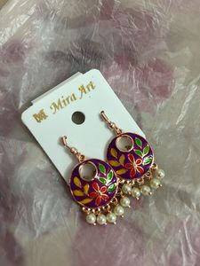 Purple Floral Mini Jhumki Drop Pearl Earrings