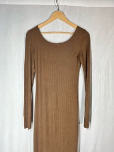 Brown Long Sleeve Midi Dress