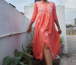Orange Embroidered Kurta