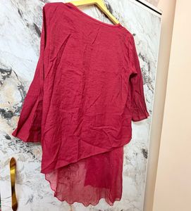 Stylish Red Asymmetrical Tunic Top