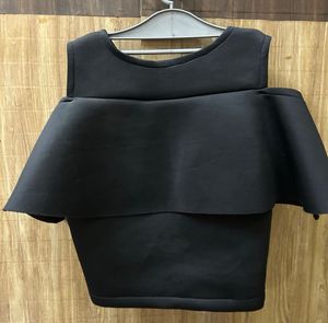 Chic Black Cold Shoulder Peplum Top