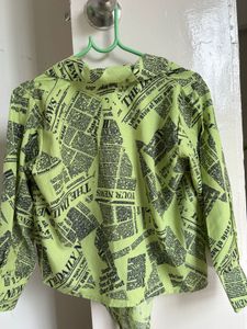 Bold Newspaper Print Button-Up Top