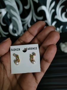 Small Faux Pearl Earring With Multi Colour Stones