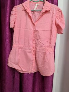 Cute Pink Fitted Korean Shirt