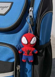 Crocheted spiderman keychain