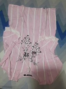 Pink Striped Kurta with White Pants Set