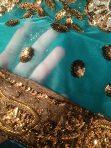 Teal &amp; Gold Embellished Fabric
