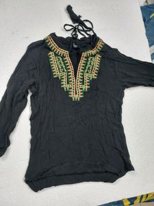Black Colored Thread Embroidered Tunic