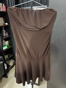 Chic Brown Strapless Ruched Dress