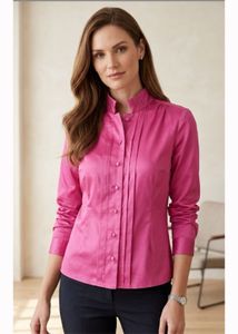 Elegant Pink Satin Button-Up Blouse