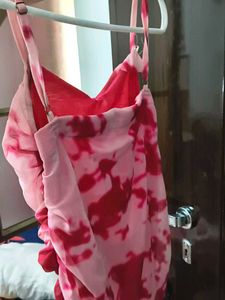 Pink &amp; Red Tie-Dye Ruched Mini Dress