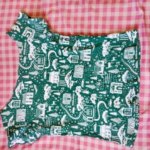 Green Graphic Print Off-Shoulder Top