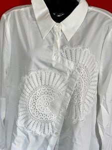 White Lace Detail Button-Up Shirt