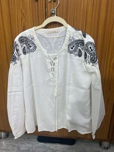 Zara Basic White Lace-Up Top
